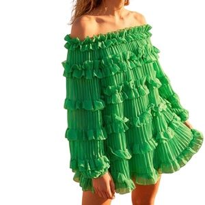 A351  Nancy Green Pleated Ruffle Romantic Chic  Chiffon Off-Shoulder Top  NWT XL